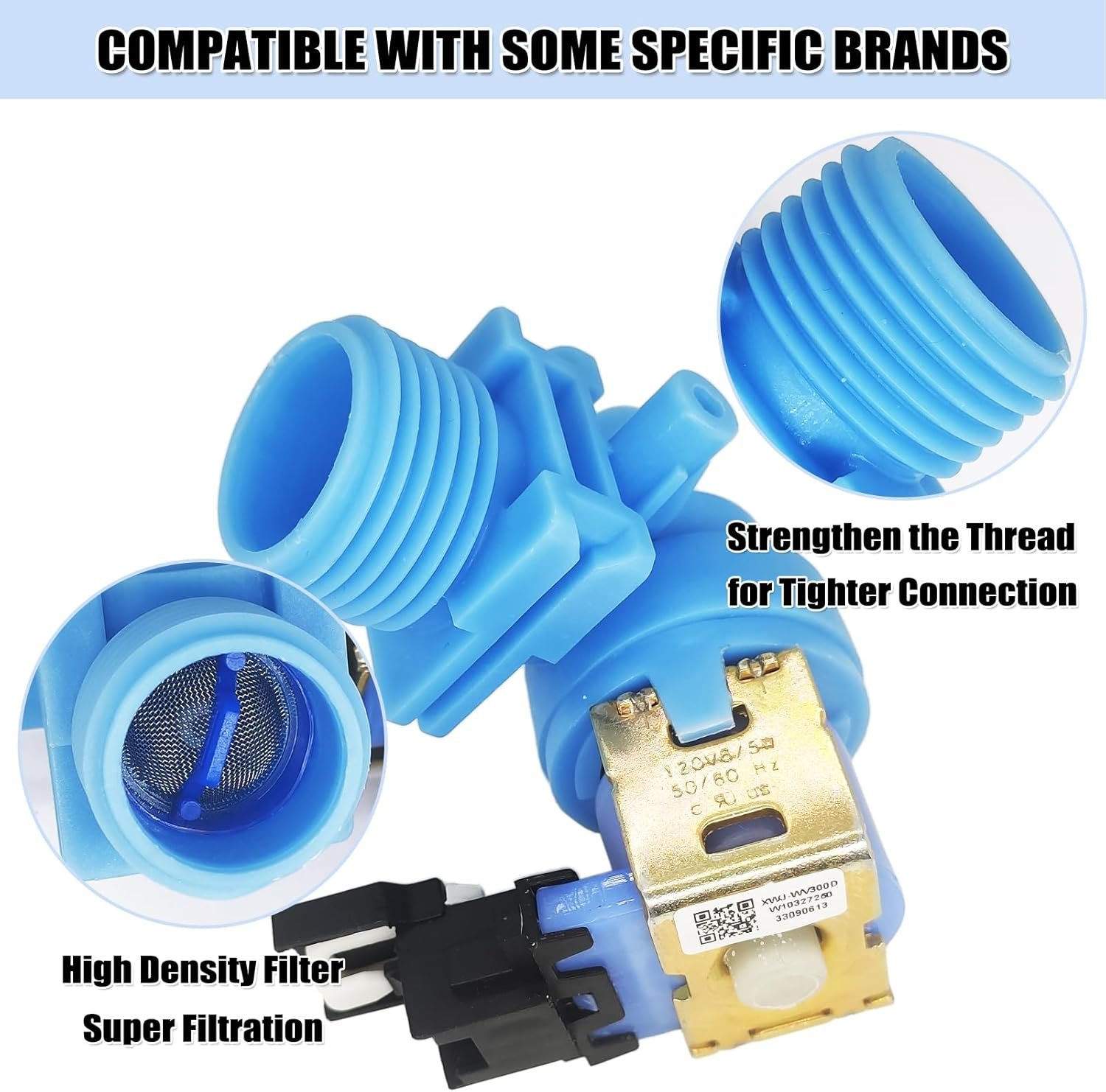 upgraded w10327249 wpw10327249 dishwasher water inlet valve, dishwasher water valve replacement part w10316814 w11130743