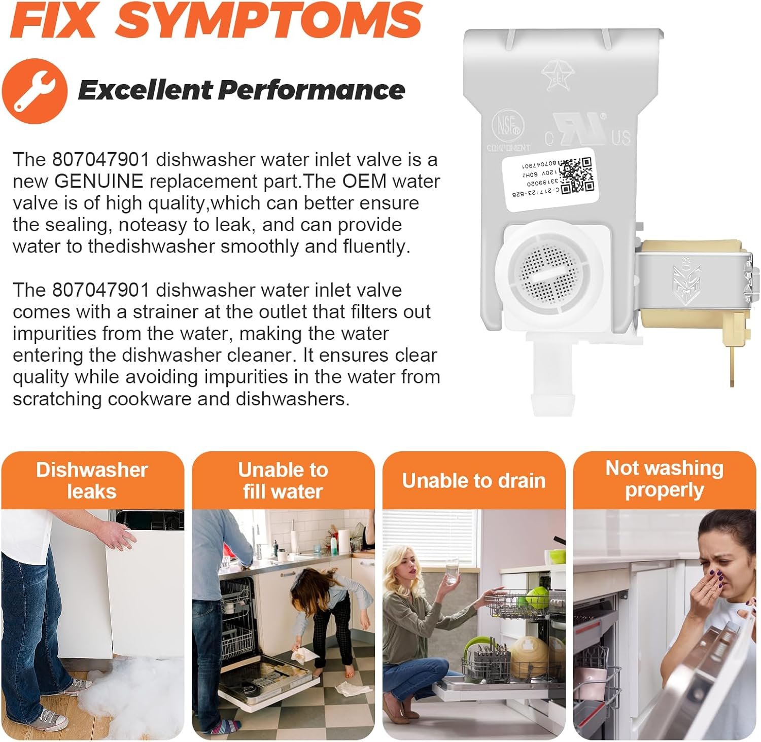 807047901 dishwasher water inlet valve fit for frigidaire crosley kenmore dishwasher