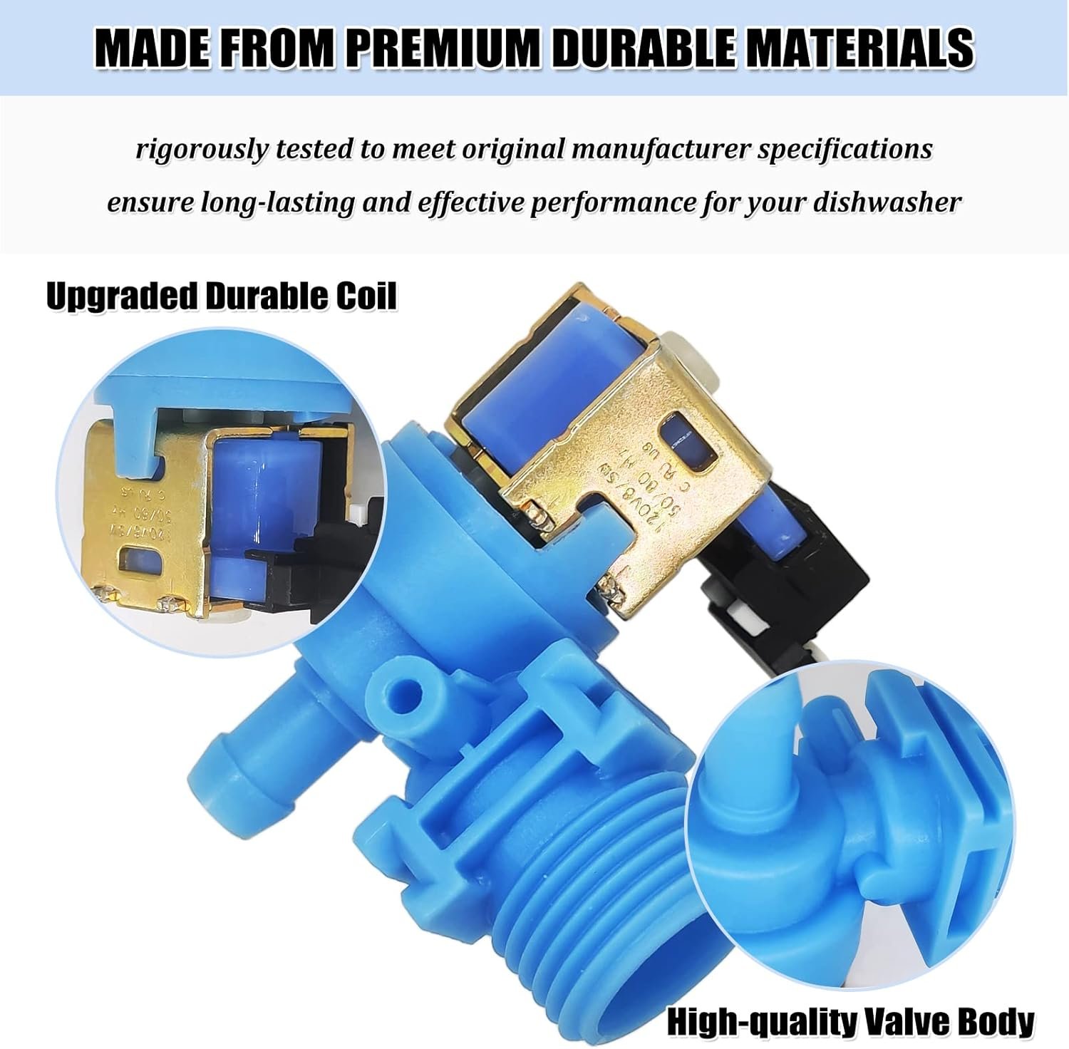 upgraded w10327249 wpw10327249 dishwasher water inlet valve, dishwasher water valve replacement part w10316814 w11130743