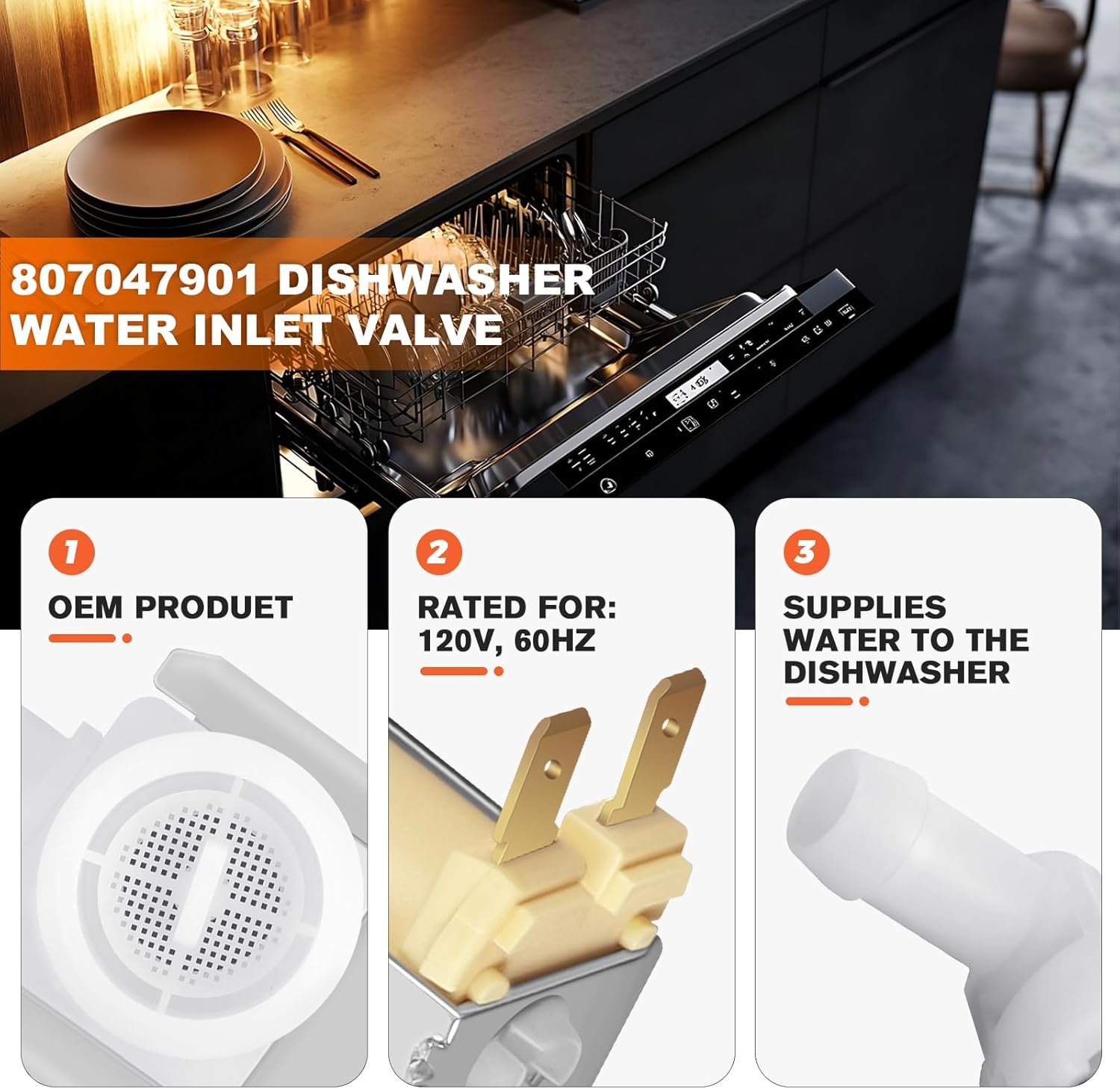 807047901 dishwasher water inlet valve fit for frigidaire crosley kenmore dishwasher