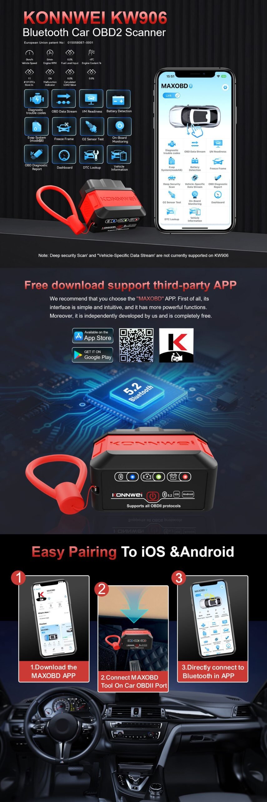 Bluetooth OBD2 car fault diagnosis instrument bluetooth obd2 car fault diagnosis instrument