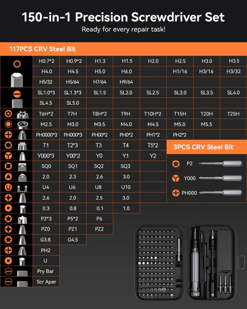 professional electronics teardown kit with cr-v high hardness bits