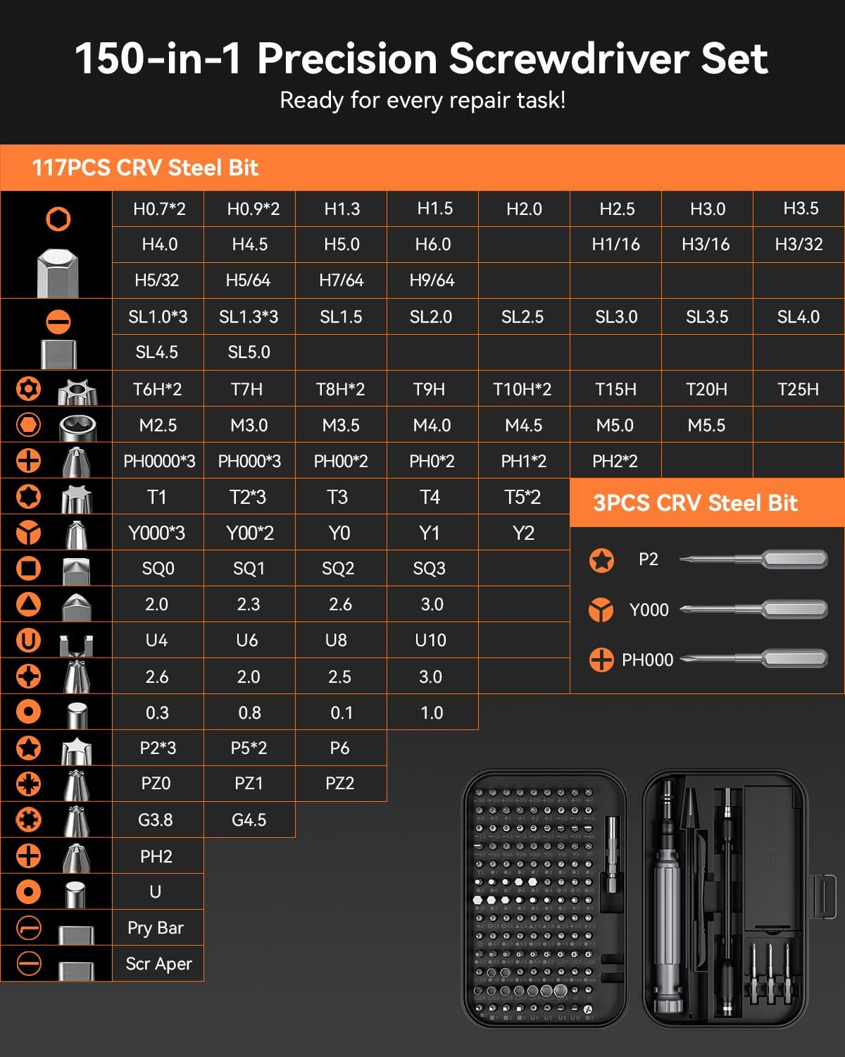 150 in 1 magnetic precision screwdriver set with mini built in organizer