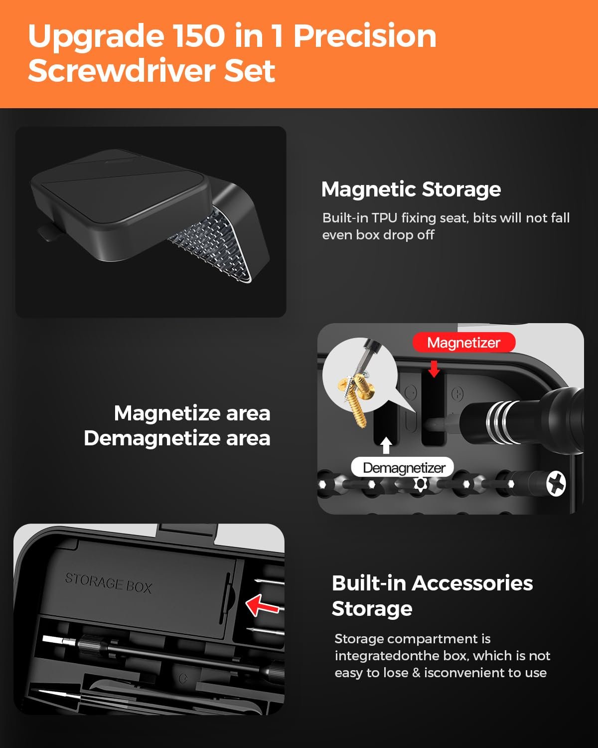 150 in 1 magnetic precision screwdriver set with mini built in organizer