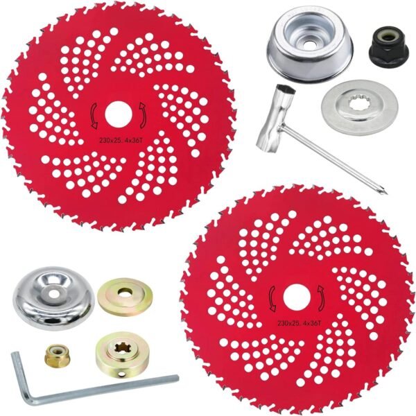 9 Inch 36 Tooth Carbide Brush Cutter Blade | 230x20mm Sapling Clearing Tool – 2 Red Saw Blades + Accessories Replacement Part - FixPartHub
