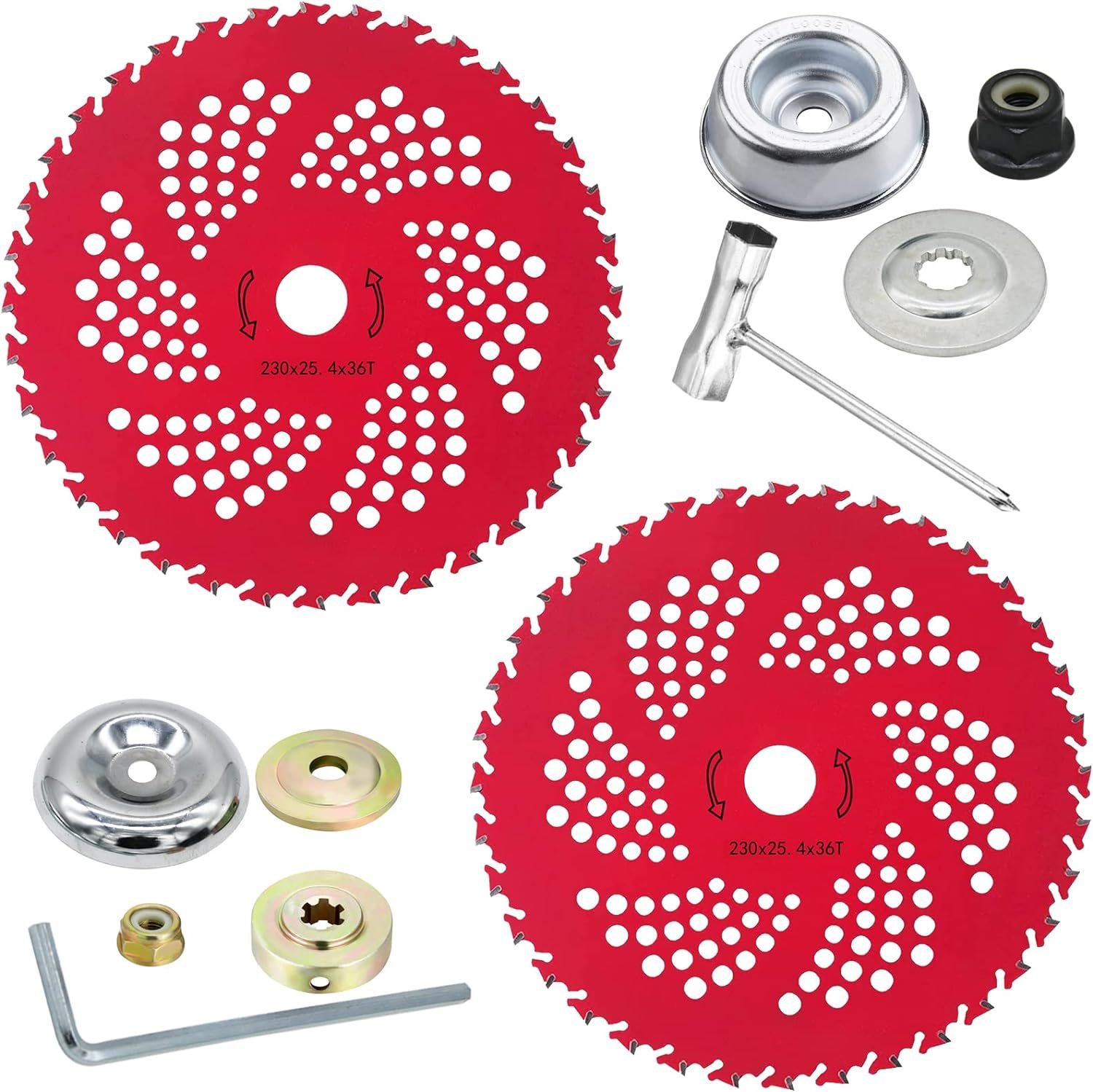 9 Inch 36 Tooth Carbide Brush Cutter Blade | 230x20mm Sapling Clearing Tool – 2 Red Saw Blades + Accessories Replacement Part - FixPartHub