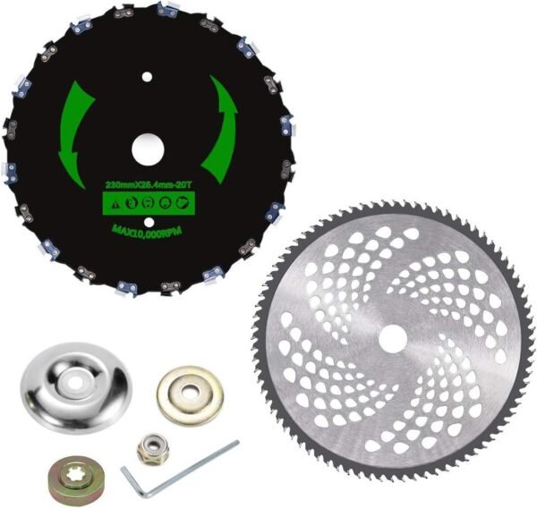 9 Inch 36 Tooth Carbide Brush Cutter Blade | 230x20mm Sapling Clearing Tool – 80 Tooth Alloy Saw Blade + 20 Tooth Chain Saw Blade + Accessories Replacement Part - FixPartHub