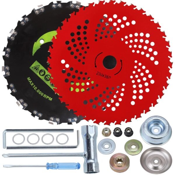 9 Inch 36 Tooth Carbide Brush Cutter Blade | 230x20mm Sapling Clearing Tool – Red Saw Blade + Chain Saw Blade + Deluxe Accessories Replacement Part - FixPartHub