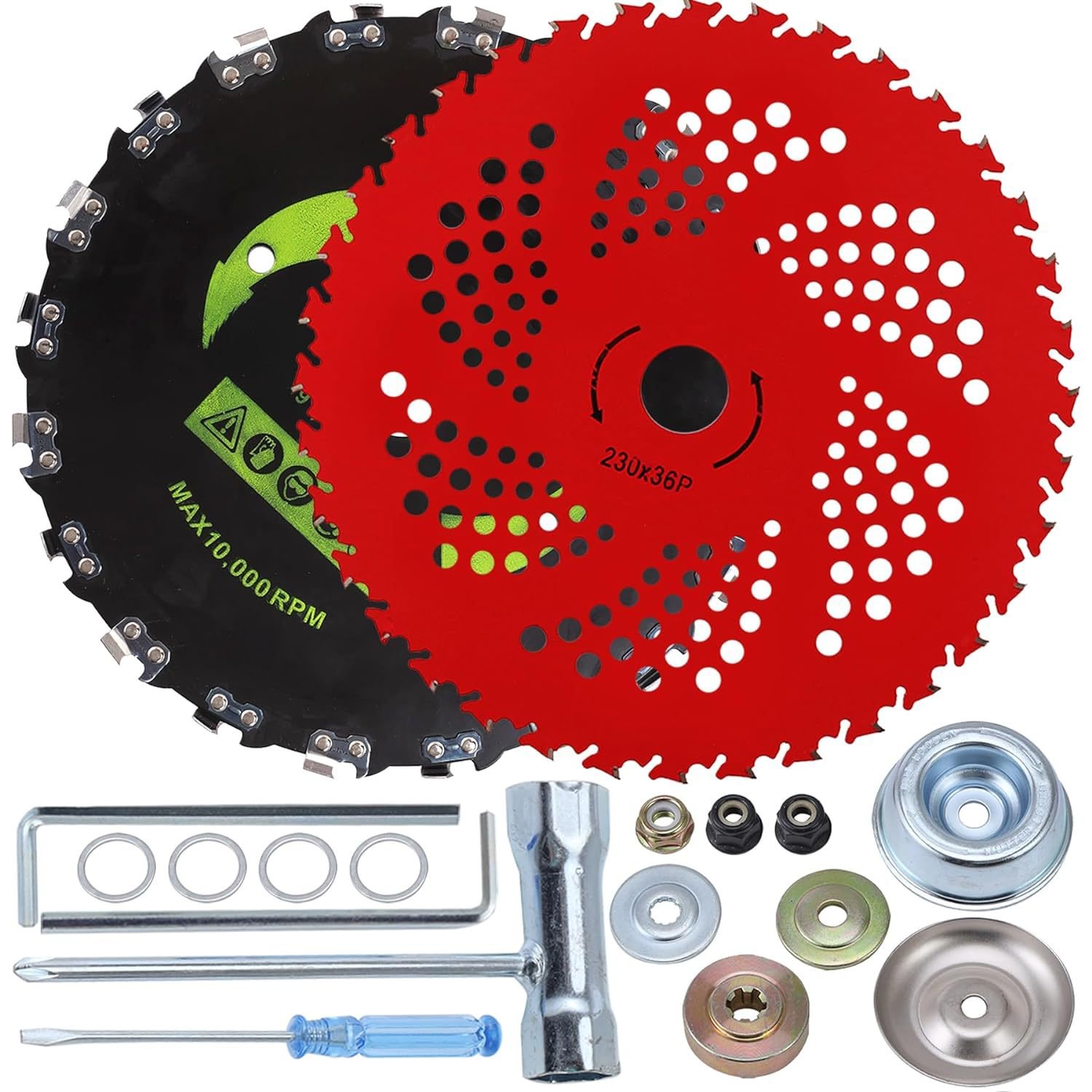 9 Inch 36 Tooth Carbide Brush Cutter Blade | 230x20mm Sapling Clearing Tool – Red Saw Blade + Chain Saw Blade + Deluxe Accessories Replacement Part - FixPartHub