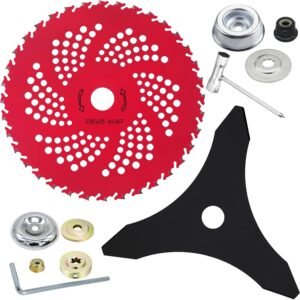 9 Inch 36 Tooth Carbide Brush Cutter Blade | 230x20mm Sapling Clearing Tool – Red Saw Blade + Three Tooth Blade + Deluxe Accessories Replacement Part - FixPartHub