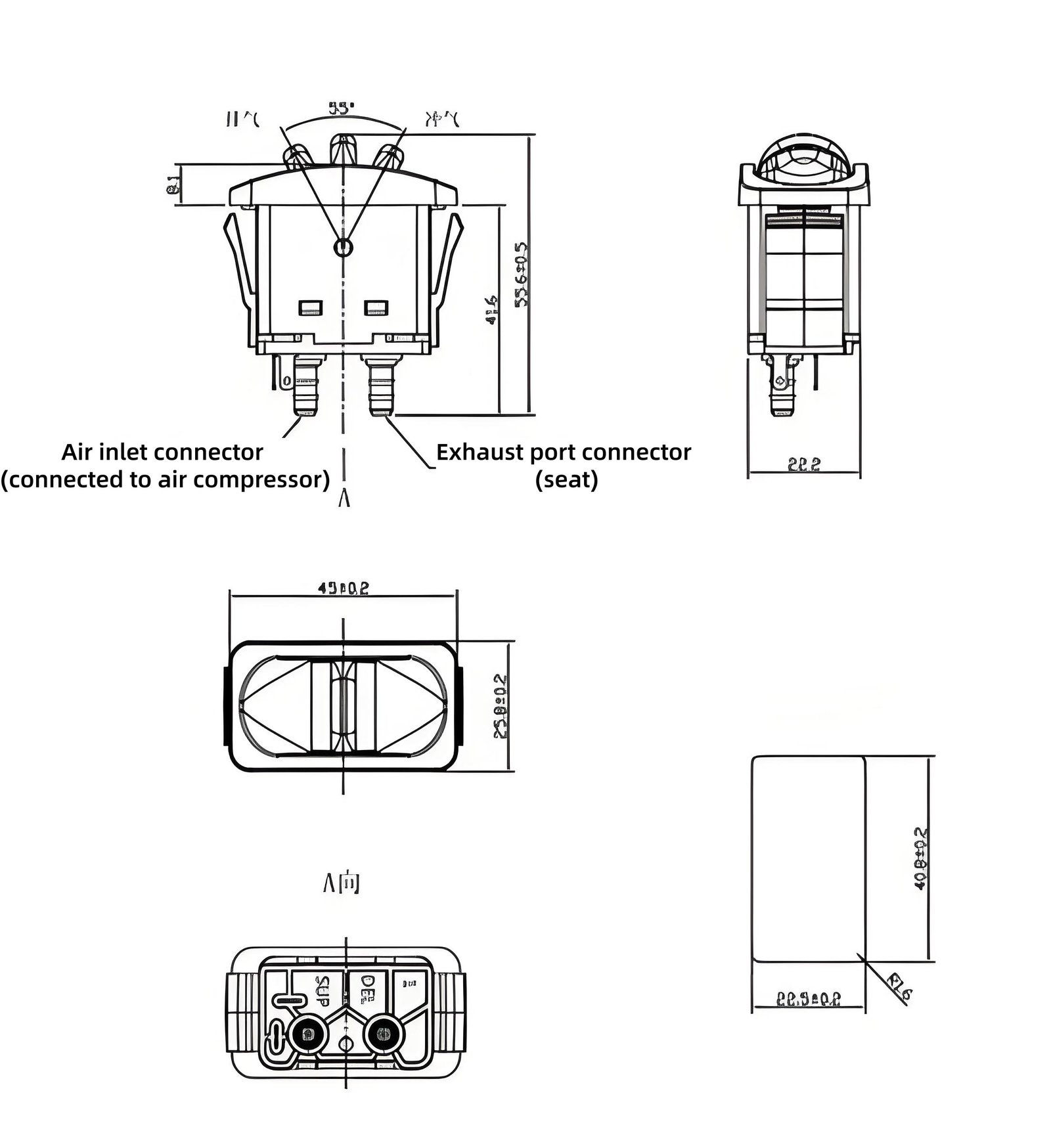 universal 12v/24v air suspension seat control valve | 3 position pneumatic paddle switch with electrical contacts