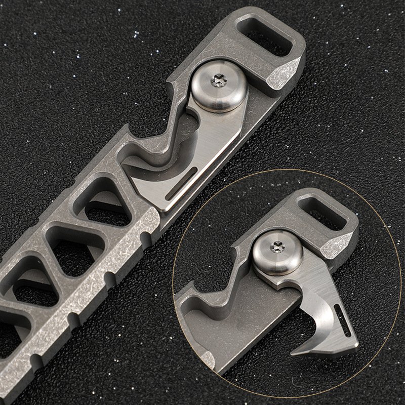 ultra light tc4 titanium multi functional edc pry bar | 111mm tactical prying tool with integrated seatbelt cutter & bottle opener