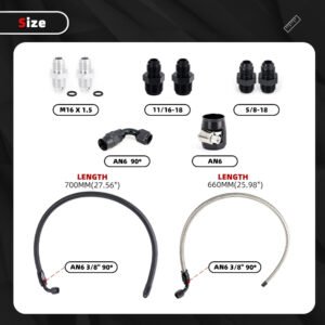 25 inch 6an power steering hose kit for chevy c10 ls swap | ptfe high pressure lines & metric to inverted flare adapters