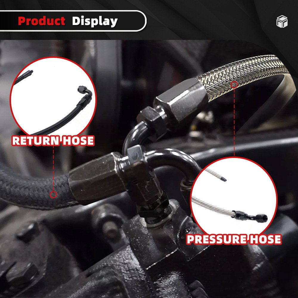 25 inch 6an power steering hose kit for chevy c10 ls swap | ptfe high pressure lines & metric to inverted flare adapters