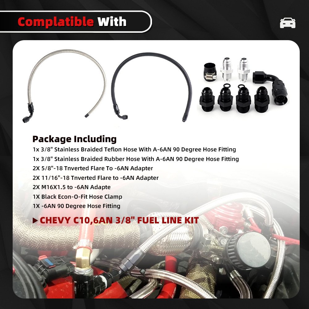 25 inch 6an power steering hose kit for chevy c10 ls swap | ptfe high pressure lines & metric to inverted flare adapters