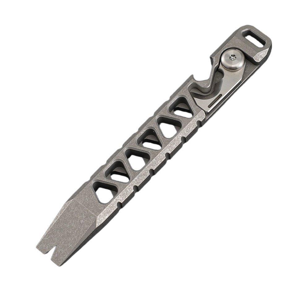 Ultra-Light TC4 Titanium Multi-Functional EDC Pry Bar | 111mm Tactical Prying Tool with Integrated Seatbelt Cutter & Bottle Opener
