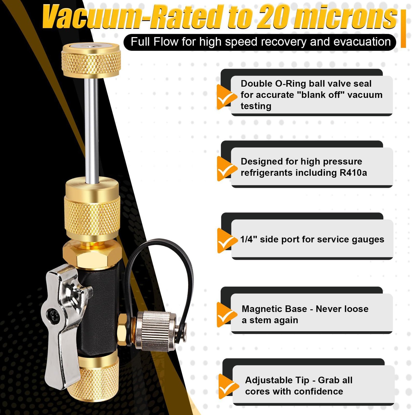 premium hvac valve core removal tool (1/4" & 5/16") | 20 micron vacuum rated | brass & stainless steel