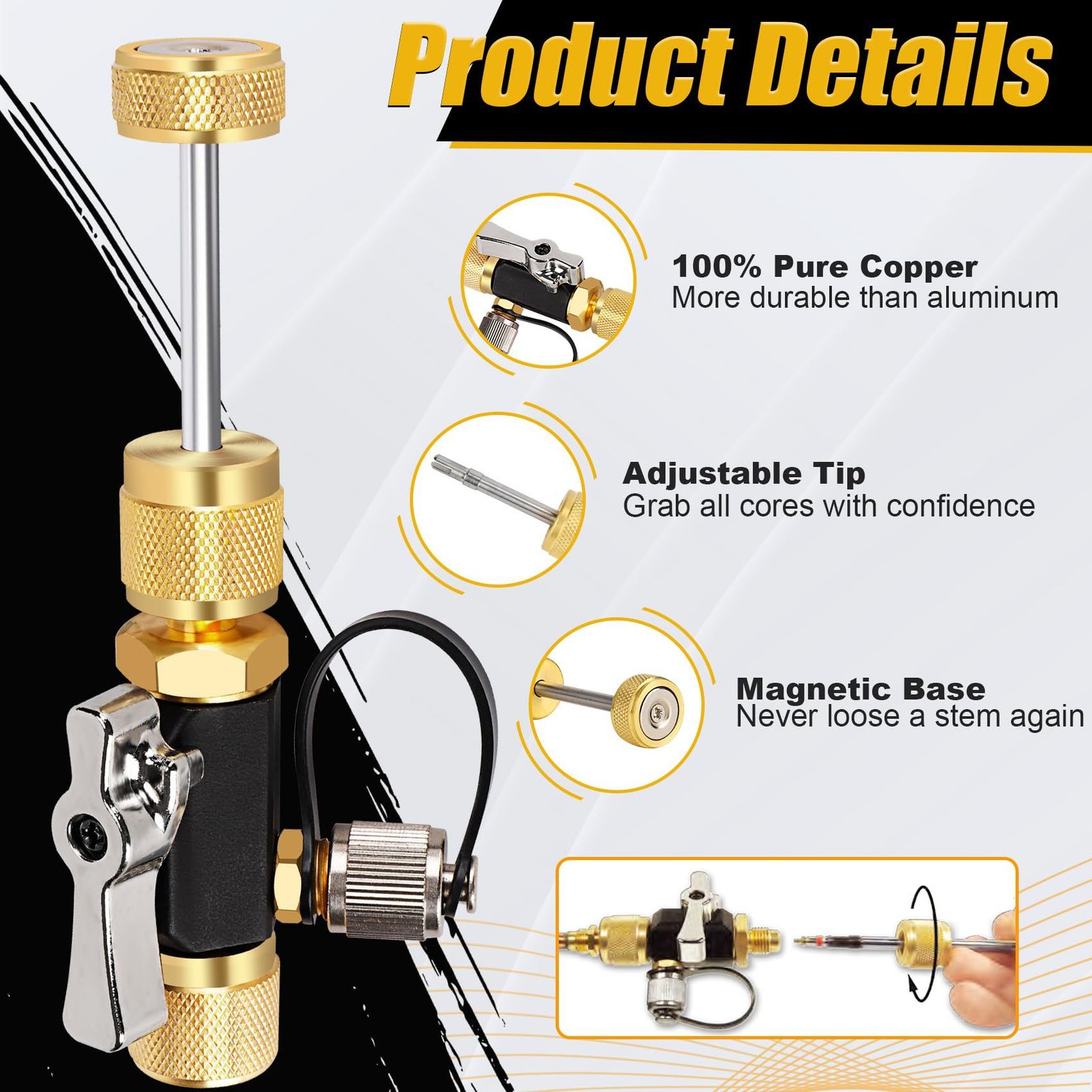 premium hvac valve core removal tool (1/4" & 5/16") | 20 micron vacuum rated | brass & stainless steel