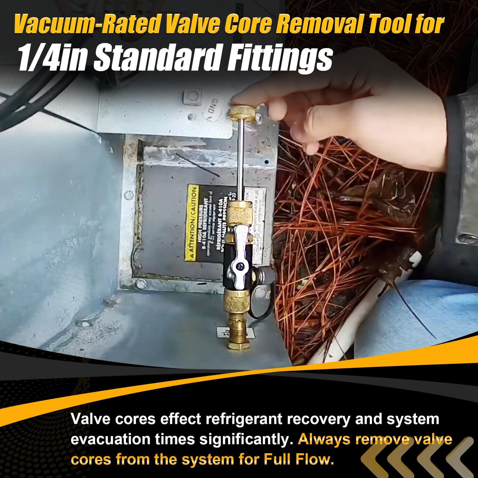 premium hvac valve core removal tool (1/4" & 5/16") | 20 micron vacuum rated | brass & stainless steel