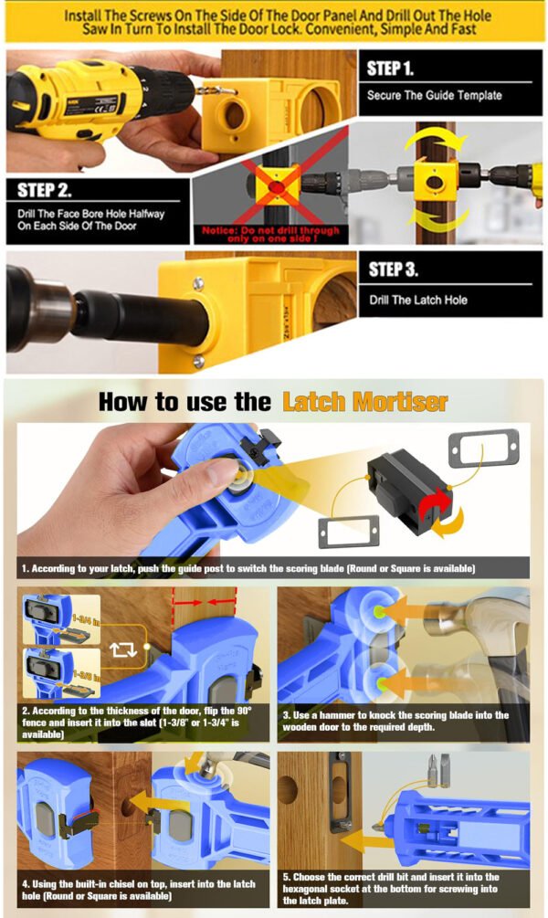 Premium Door Latch Lock Installation Kit Hole Saw Mortise Chisel Guide Set Fixparthub Fixparthub 7